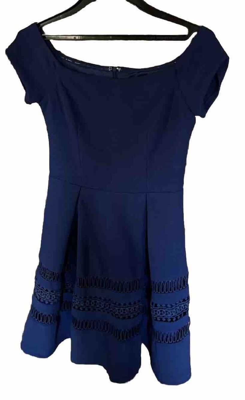 Francescas Women’s Off The Shoulder Fit & Flare Short Dress Size S Navy Blue